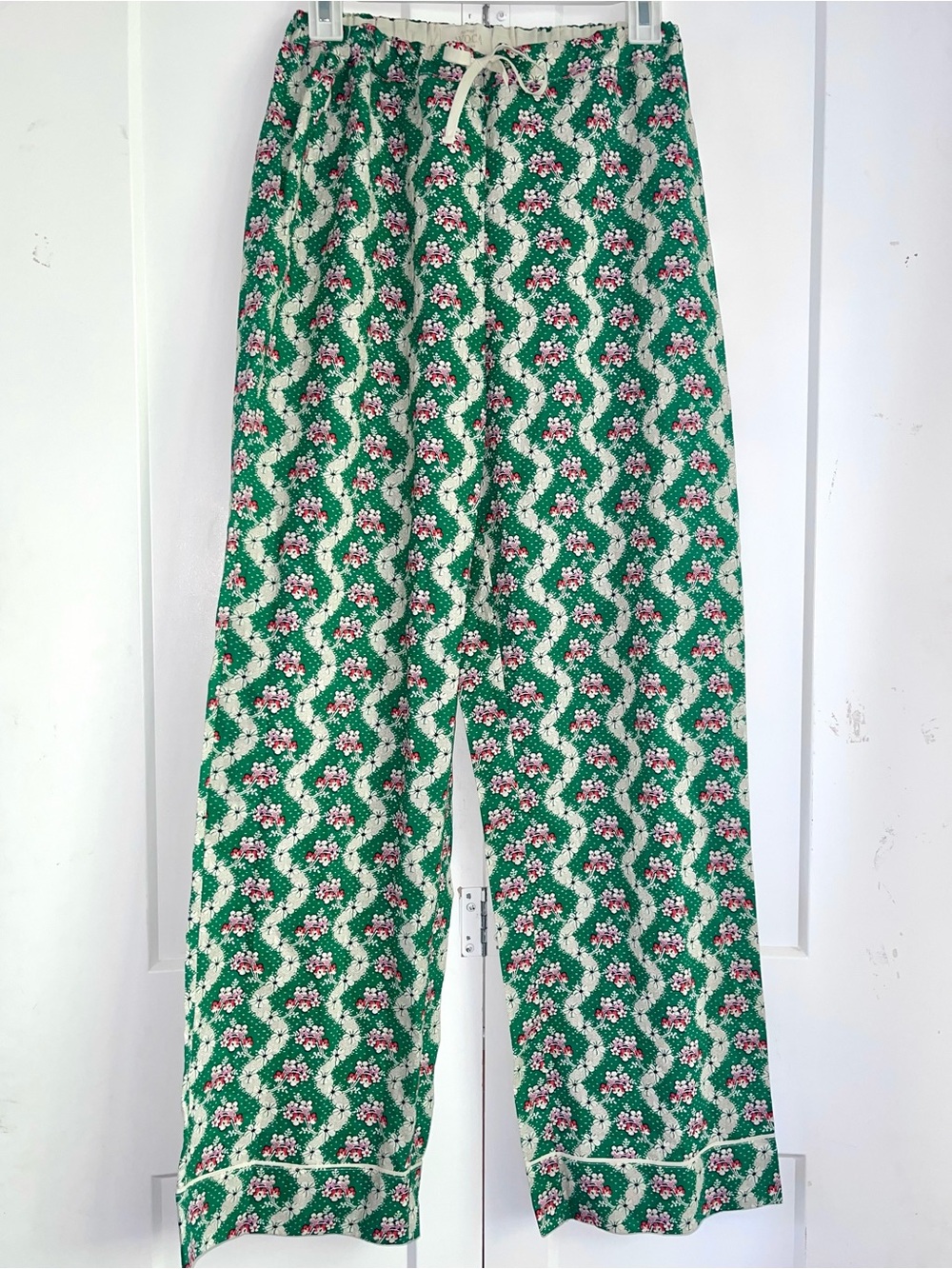 NEW Avoca Ireland Women M Cotton Pajama Pants Lounge Kelly Green Pink Floral PJ